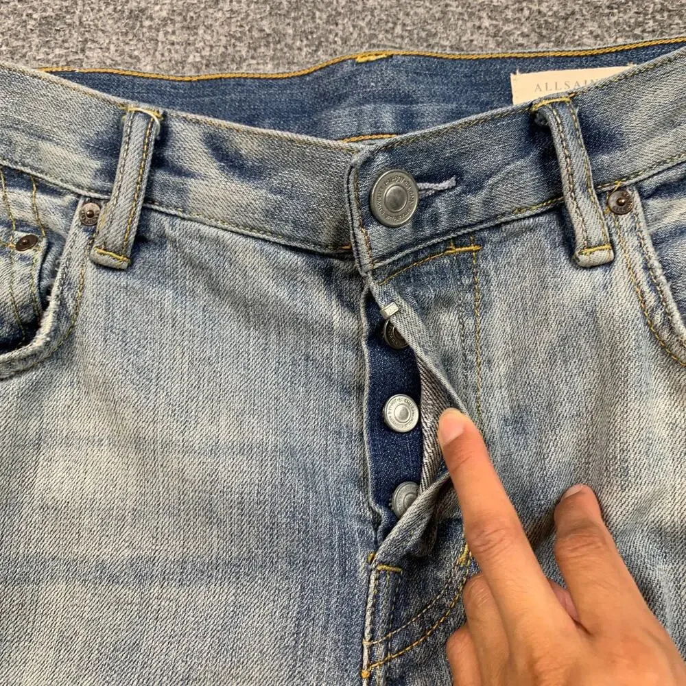 AllSaints Jeans Mens 32 Light Wash Rex Slim Fit Ripped Distressed Denim Stretch